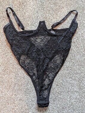Oh la la cheri black lace open cup bodysuit lingerie